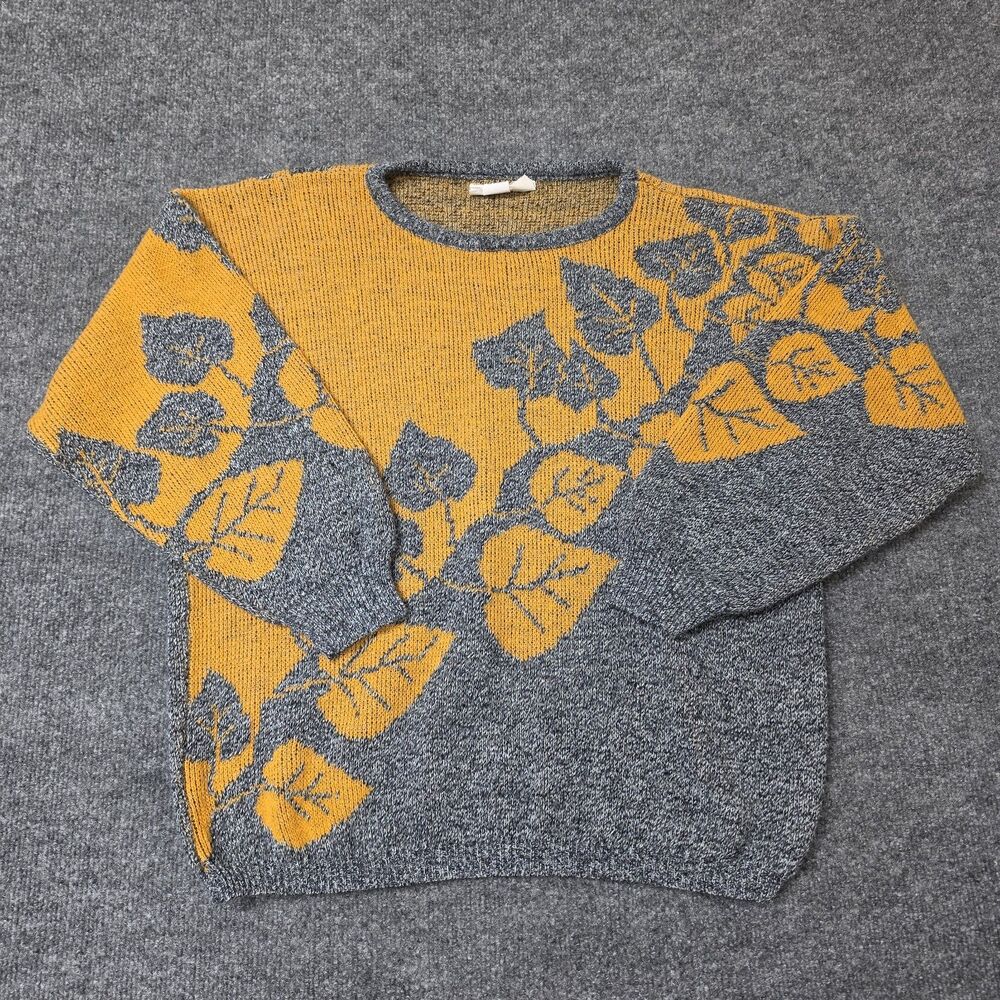 Vintage Hollywood & Vine 90s Floral Fall Knit Sweater Women's Sz M Grunge USA